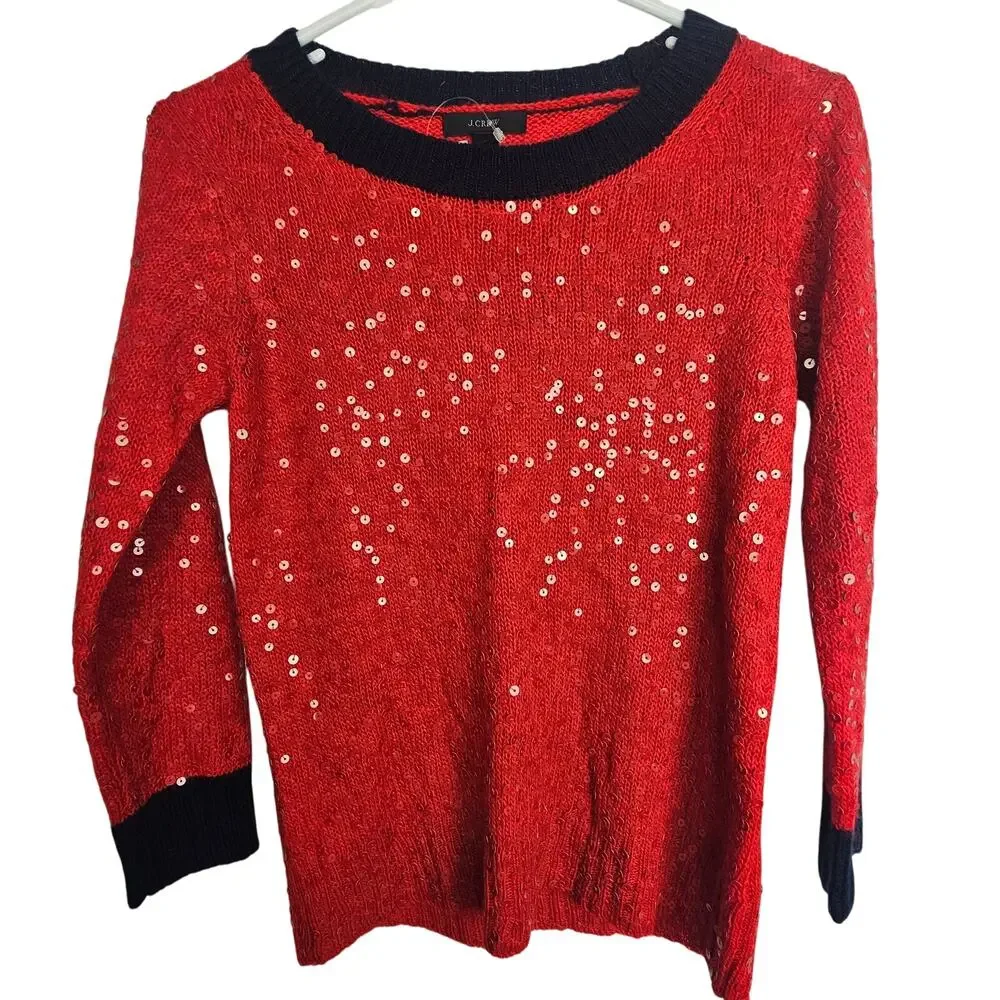J. Crew Womens Sequin Mohair Wool Sweater Size XS Preppy Embellished Holiday